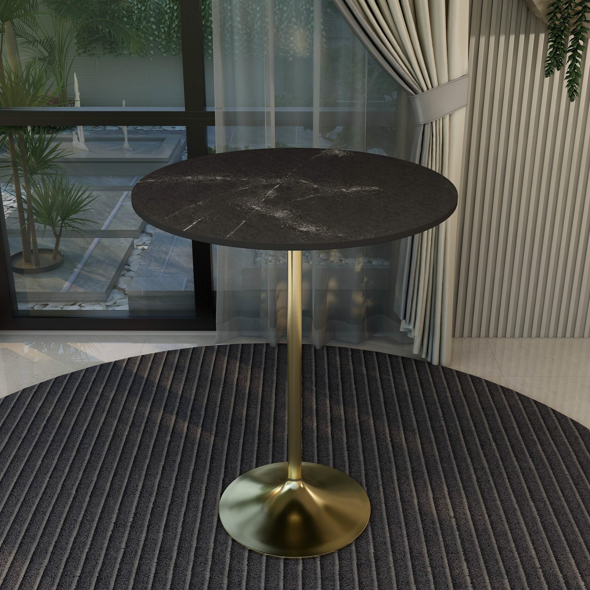 Verve Bar Height Dining Table with Round MDF/Sintered Stone/Resin Top & Gold Stainless Steel Base