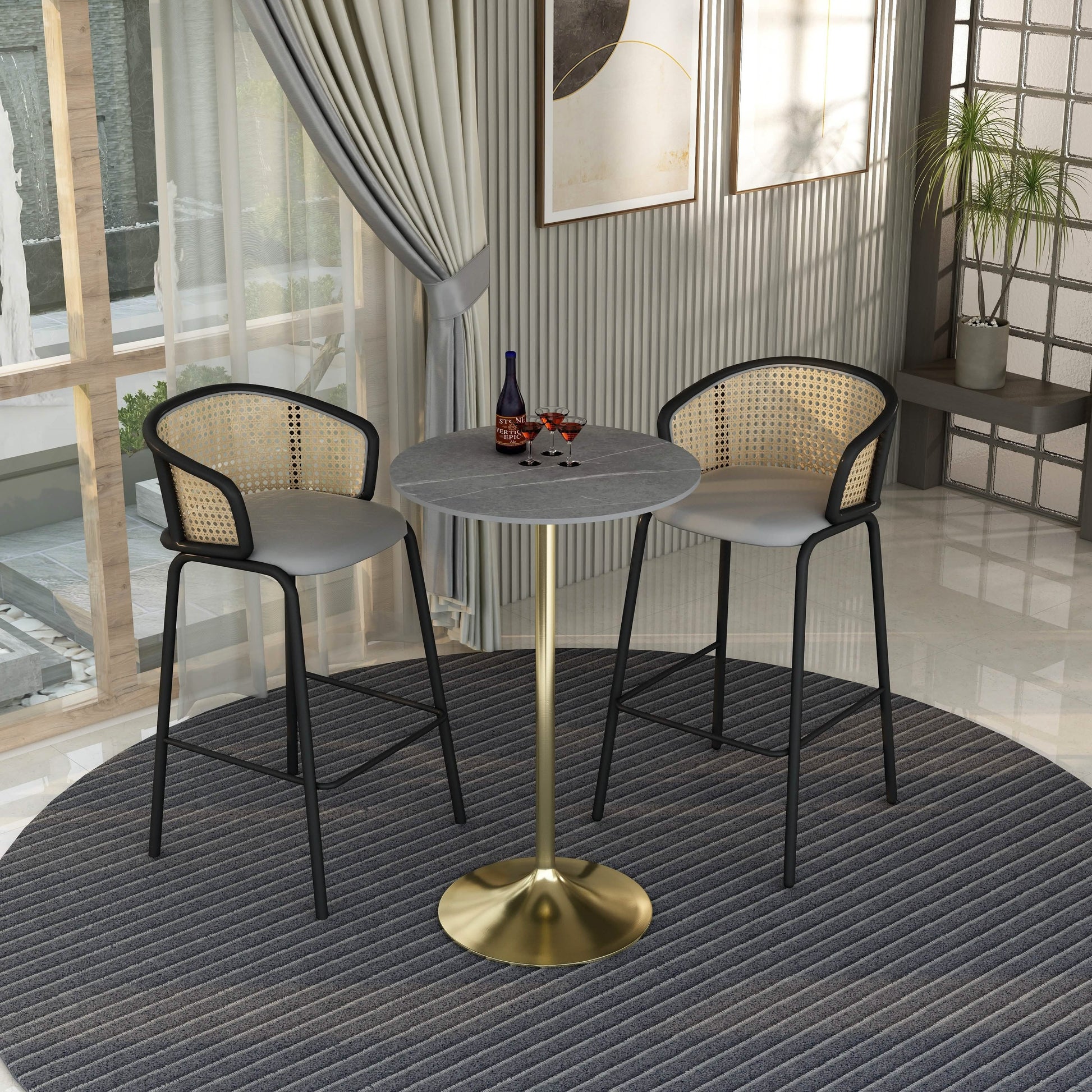 Verve Bar Height Dining Table with Round MDF/Sintered Stone/Resin Top & Gold Stainless Steel Base