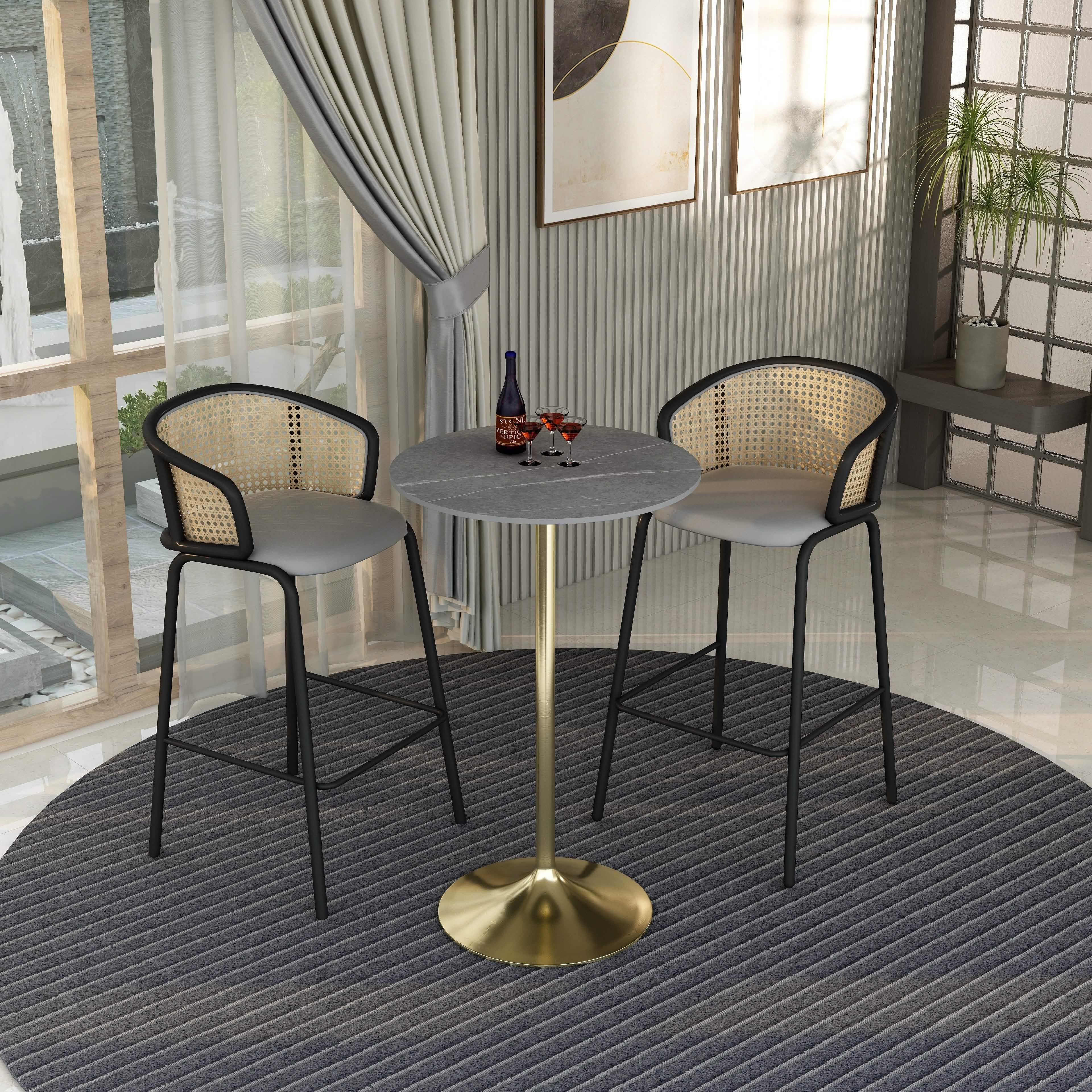 Verve Bar Height Dining Table with Round MDF/Sintered Stone/Resin Top & Gold Stainless Steel Base