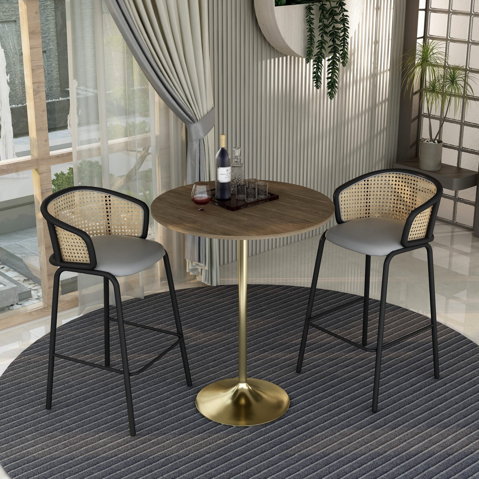 Verve Bar Height Dining Table with Round MDF/Sintered Stone/Resin Top & Gold Stainless Steel Base