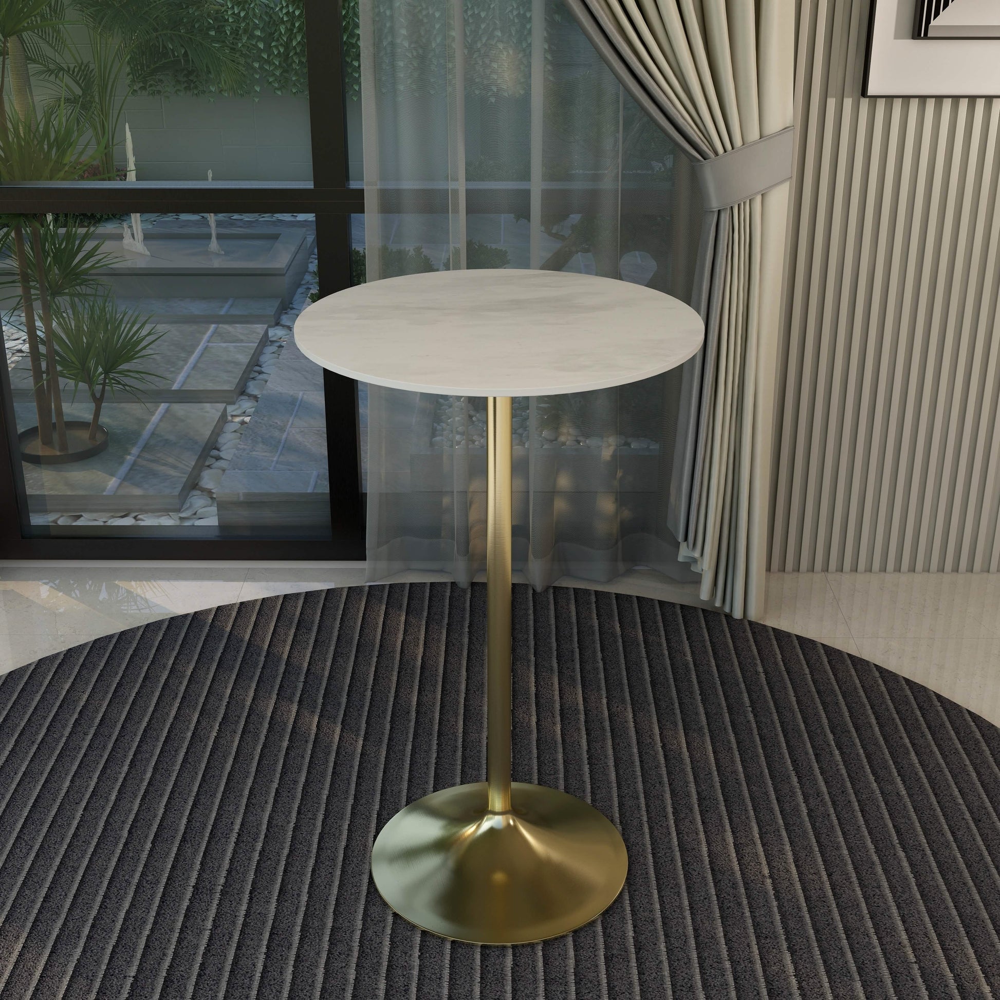Verve Bar Height Dining Table with Round MDF/Sintered Stone/Resin Top & Gold Stainless Steel Base