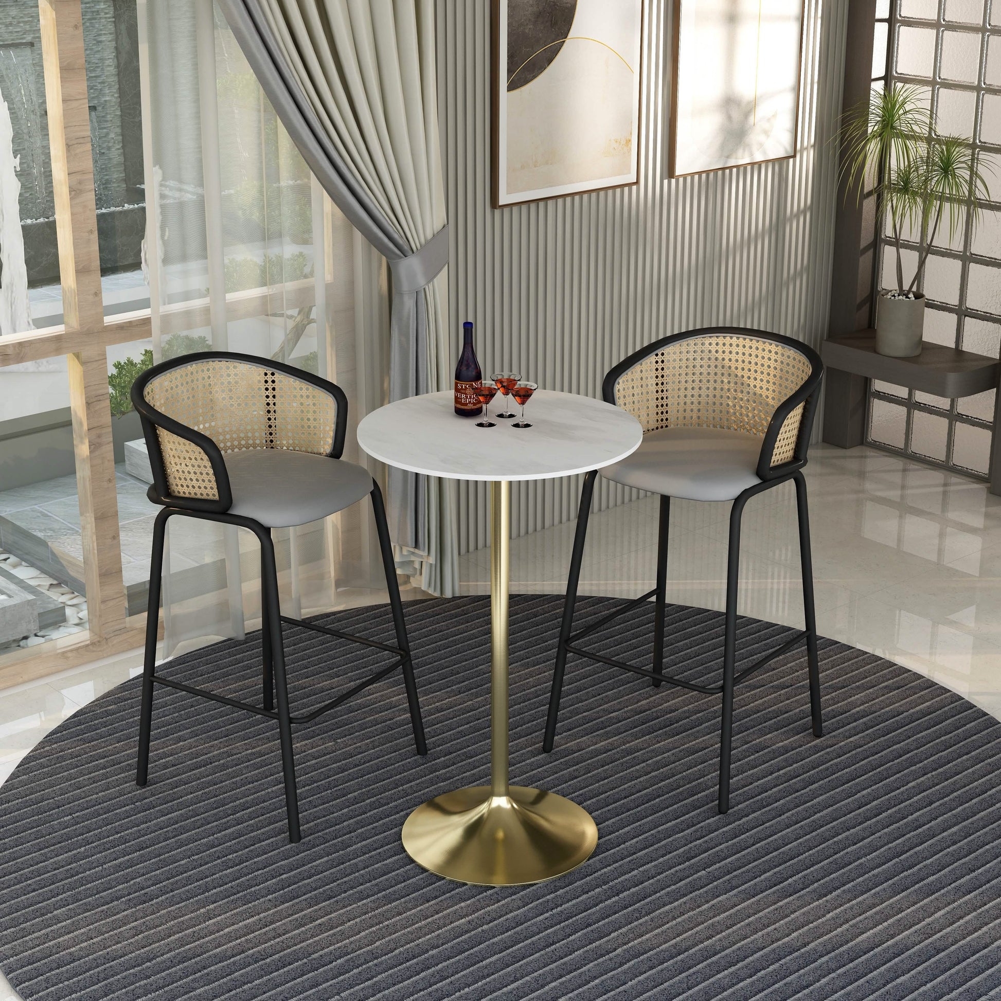 Verve Bar Height Dining Table with Round MDF/Sintered Stone/Resin Top & Gold Stainless Steel Base