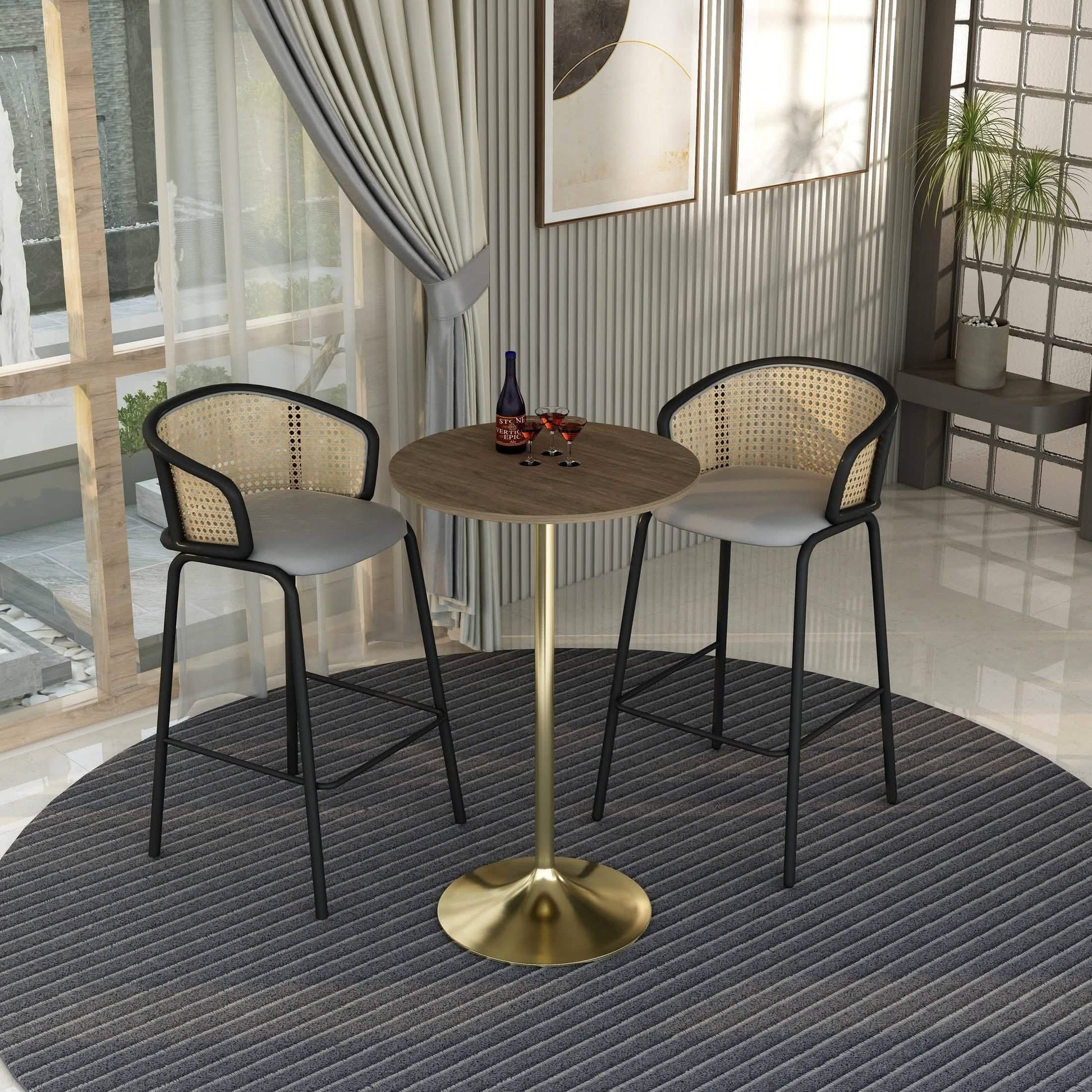 Verve Bar Height Dining Table with Round MDF/Sintered Stone/Resin Top & Gold Stainless Steel Base