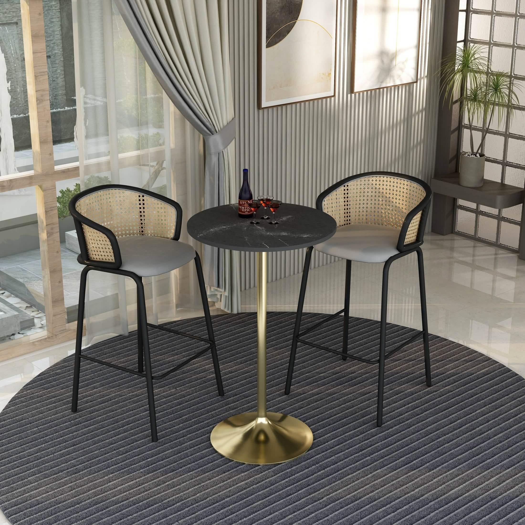 Verve Bar Height Dining Table with Round MDF/Sintered Stone/Resin Top & Gold Stainless Steel Base