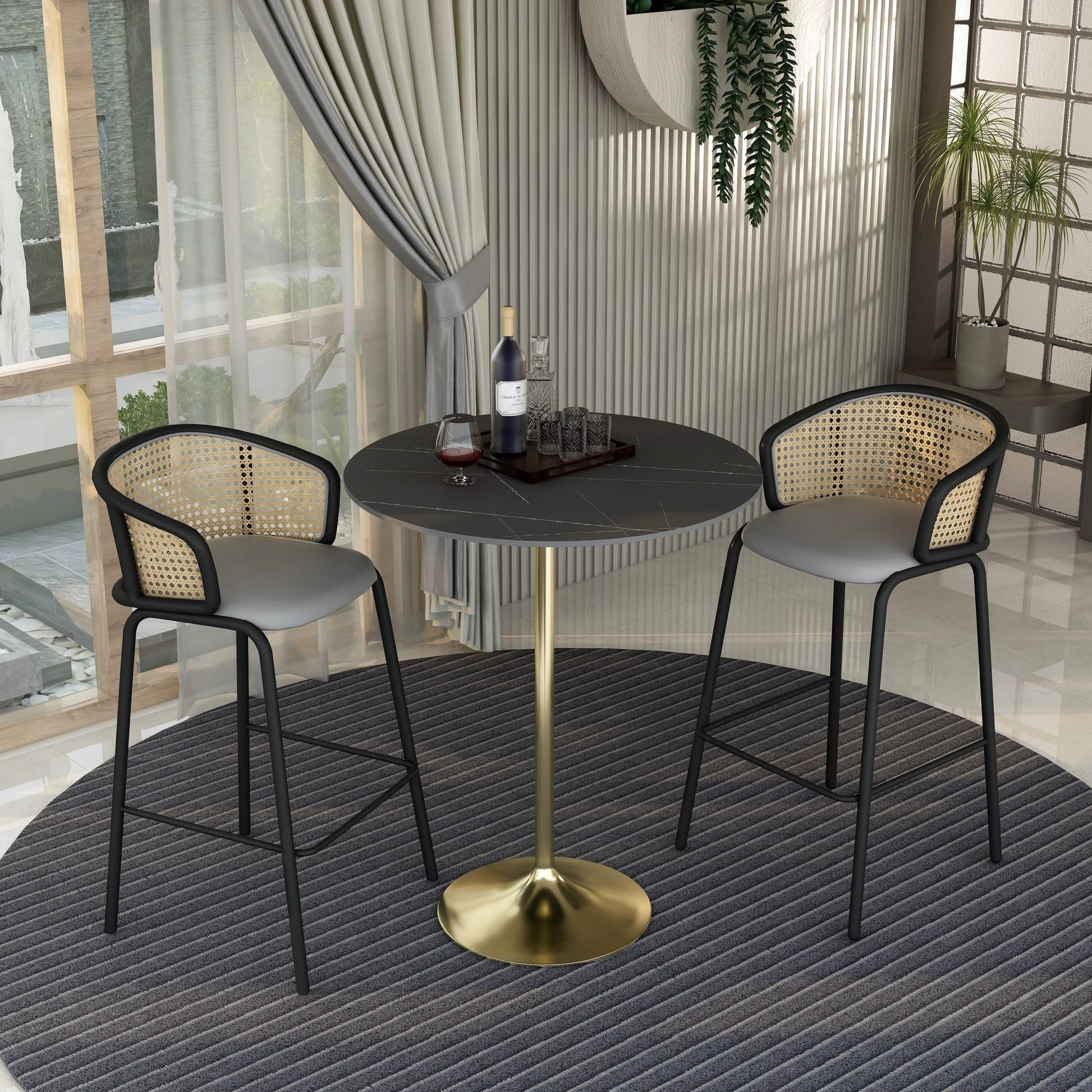 Verve Bar Height Dining Table with Round MDF/Sintered Stone/Resin Top & Gold Stainless Steel Base