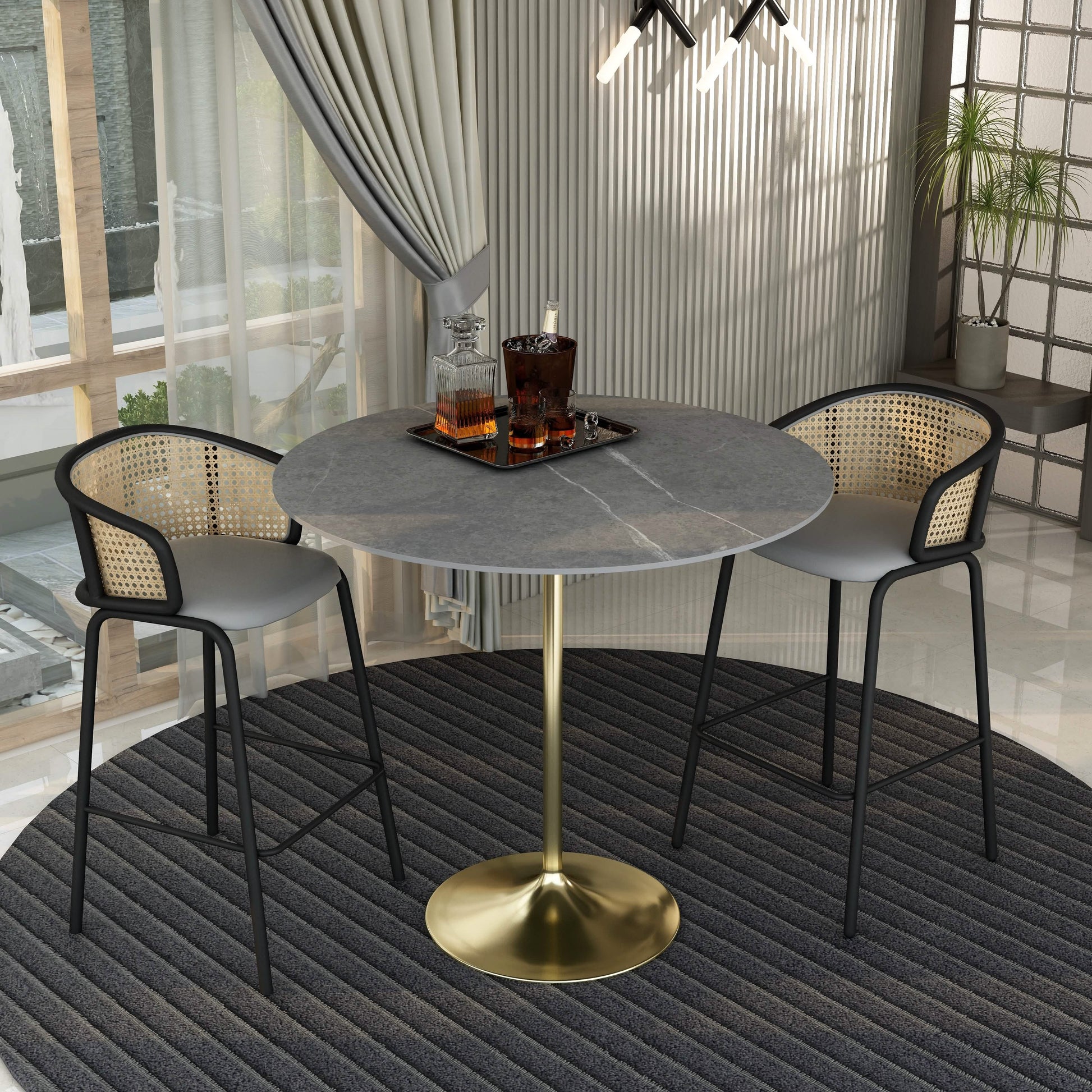 Verve Bar Height Dining Table with Round MDF/Sintered Stone/Resin Top & Gold Stainless Steel Base