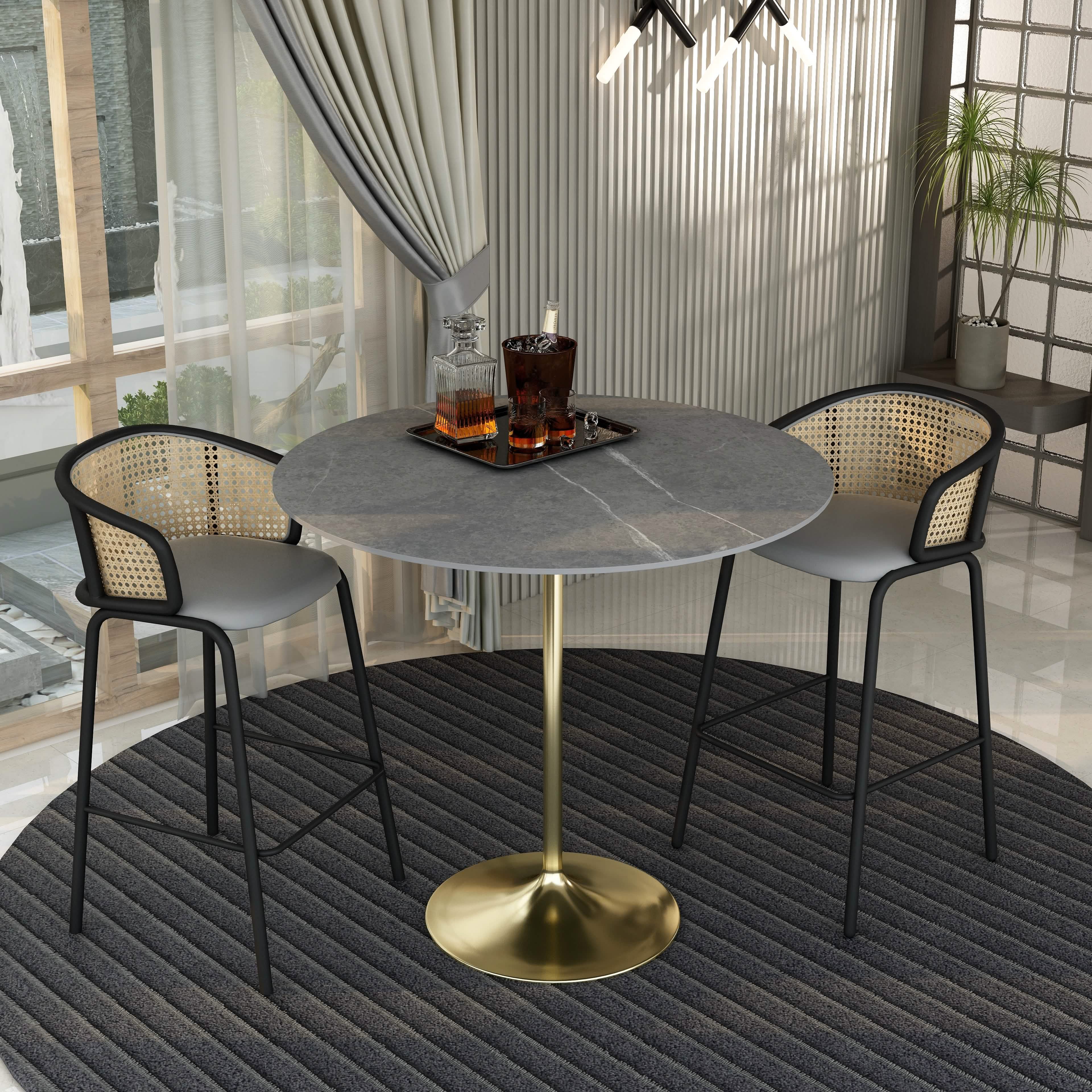 Verve Bar Height Dining Table with Round MDF/Sintered Stone/Resin Top & Gold Stainless Steel Base