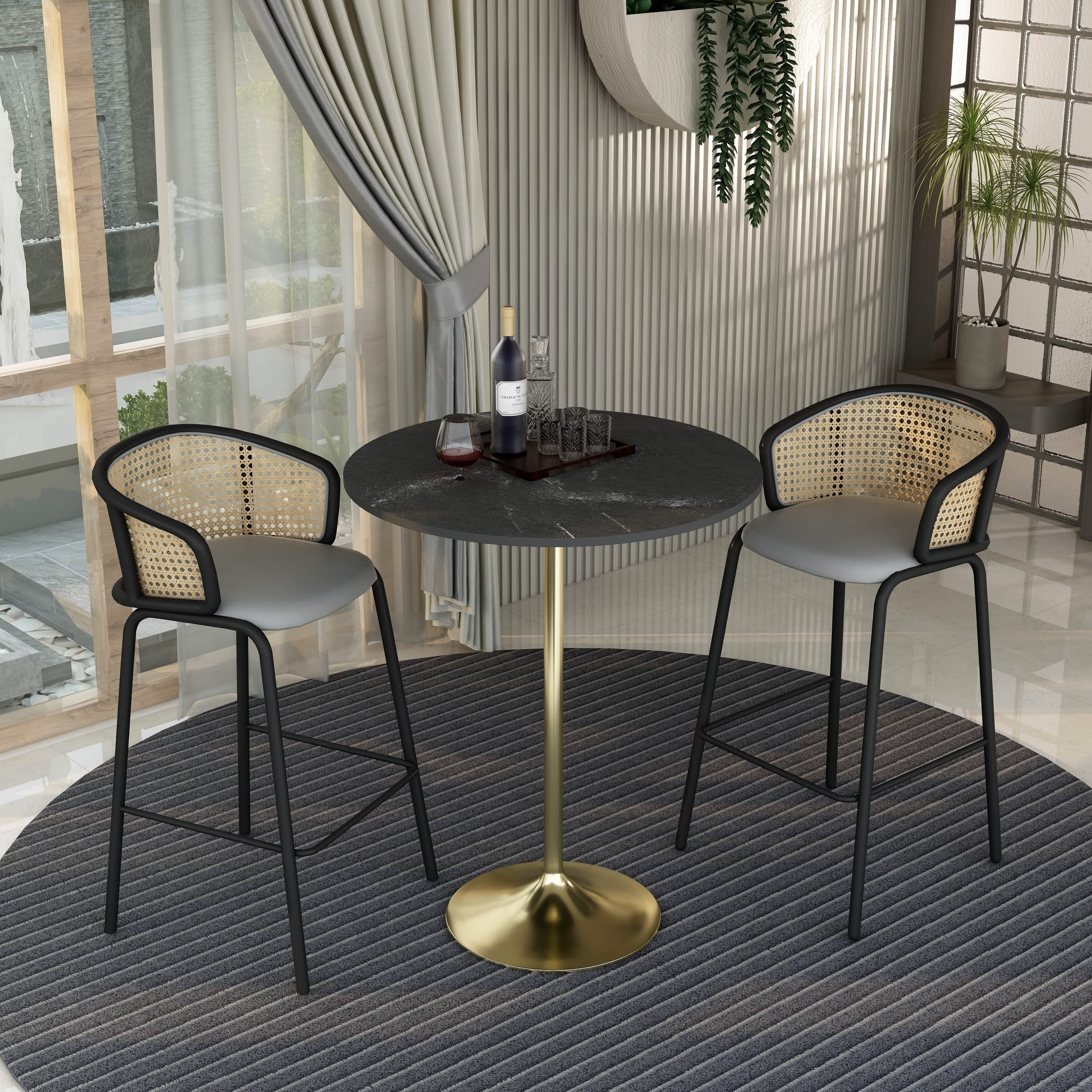 Verve Bar Height Dining Table with Round MDF/Sintered Stone/Resin Top & Gold Stainless Steel Base