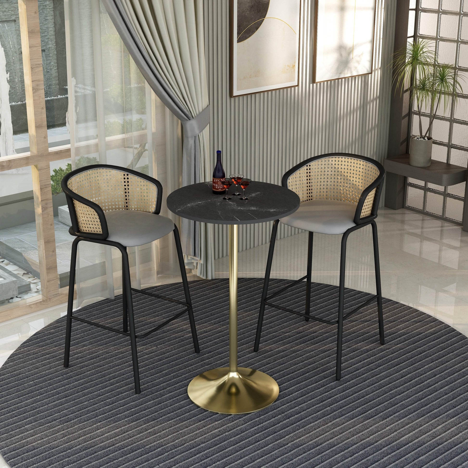 Verve Bar Height Dining Table with Round MDF/Sintered Stone/Resin Top & Gold Stainless Steel Base
