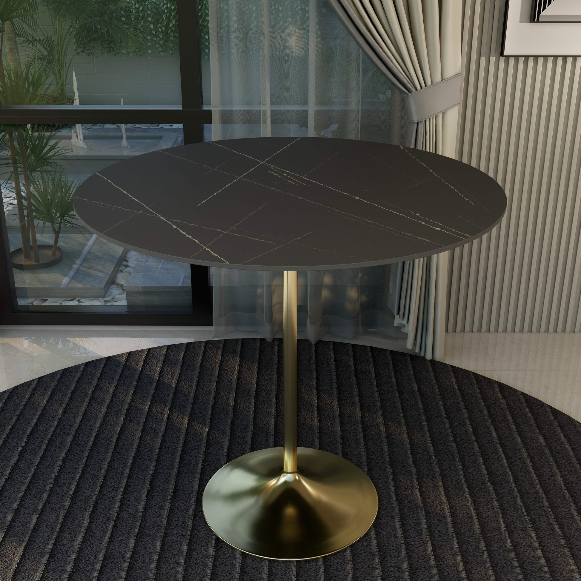 Verve Bar Height Dining Table with Round MDF/Sintered Stone/Resin Top & Gold Stainless Steel Base