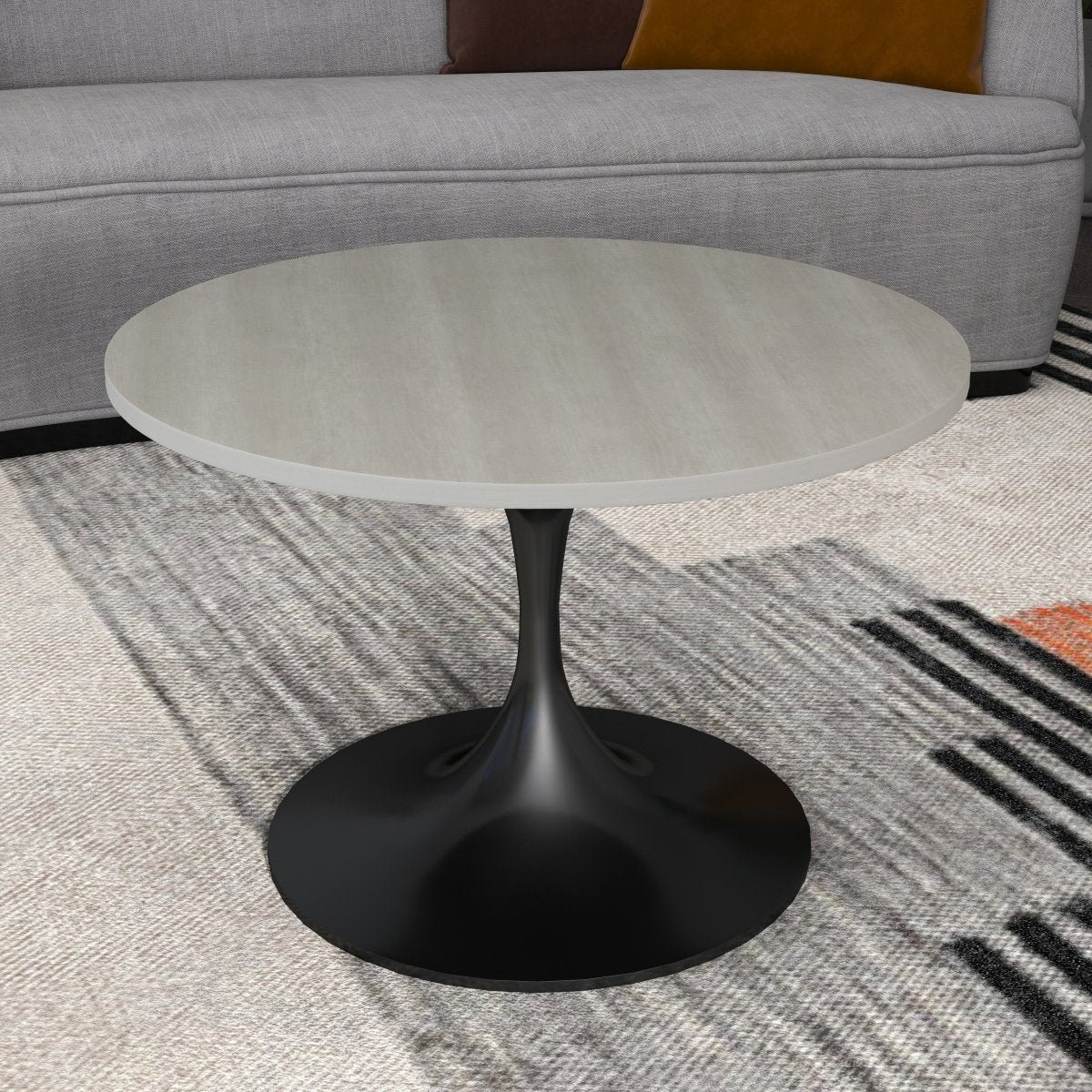 Verve Round Coffee Table with MDF/Resin/Sintered Stone Tabletop and Black Stainless Steel Base