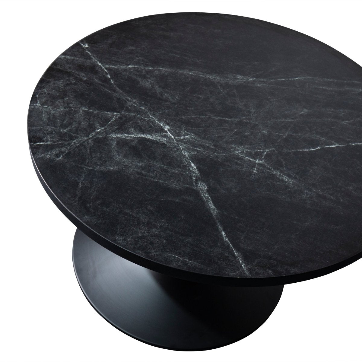Verve Round Coffee Table with MDF/Resin/Sintered Stone Tabletop and Black Stainless Steel Base