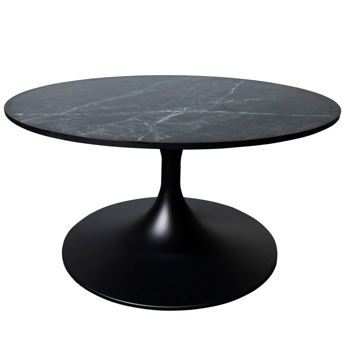 Verve Round Coffee Table with MDF/Resin/Sintered Stone Tabletop and Black Stainless Steel Base