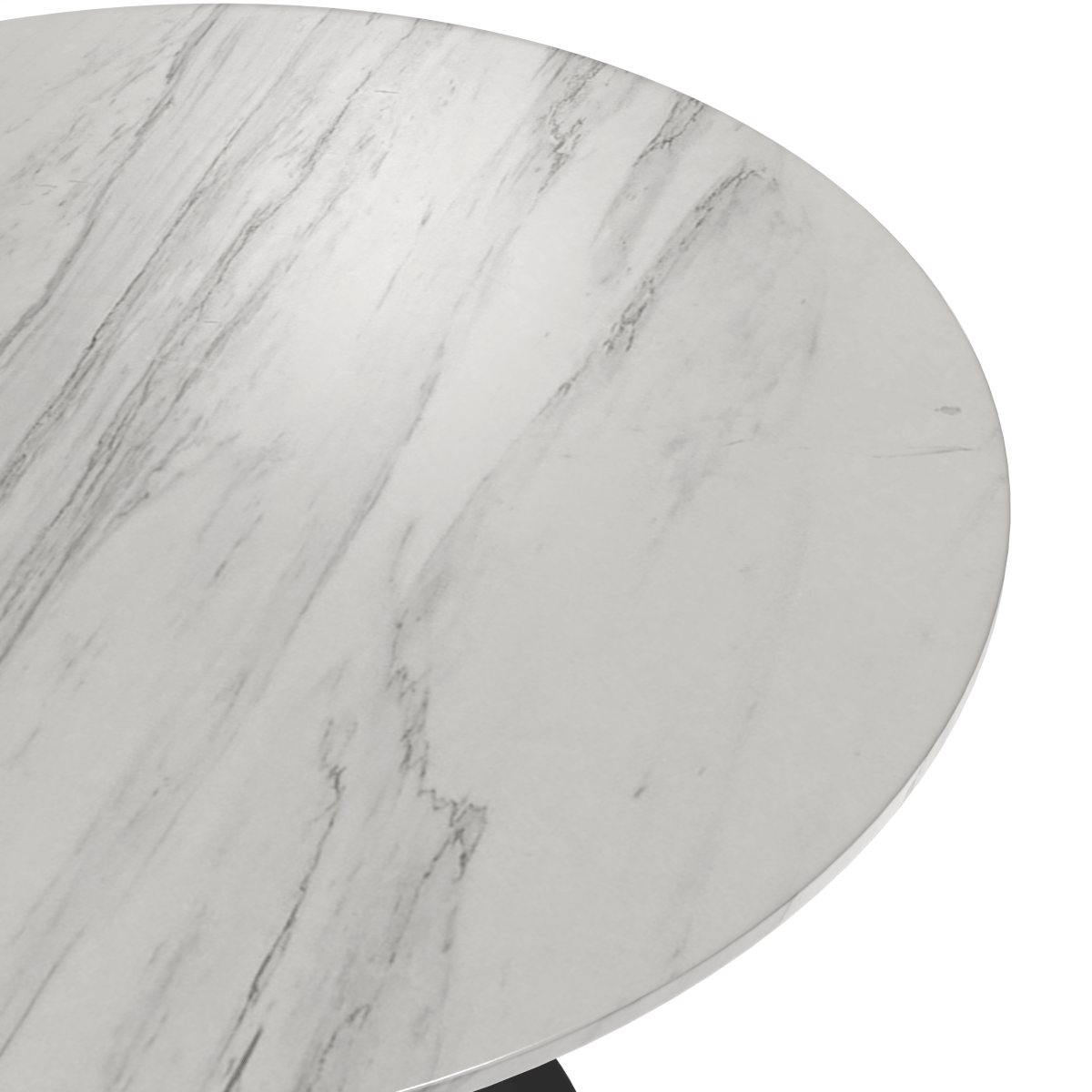 Verve Round Dining Table with MDF/Sintered Stone/Resin Tabletop in Black Stainless Steel Pedestal Base