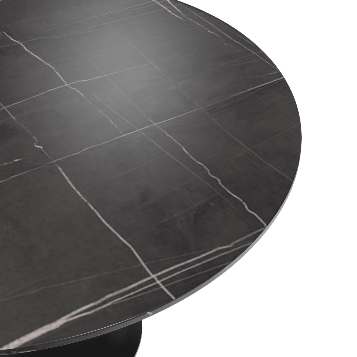 Verve Round Dining Table with MDF/Sintered Stone/Resin Tabletop in Black Stainless Steel Pedestal Base
