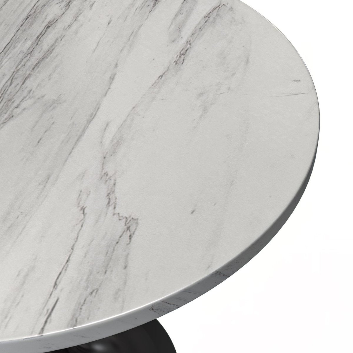 Verve Round Dining Table with MDF/Sintered Stone/Resin Tabletop in Black Stainless Steel Pedestal Base