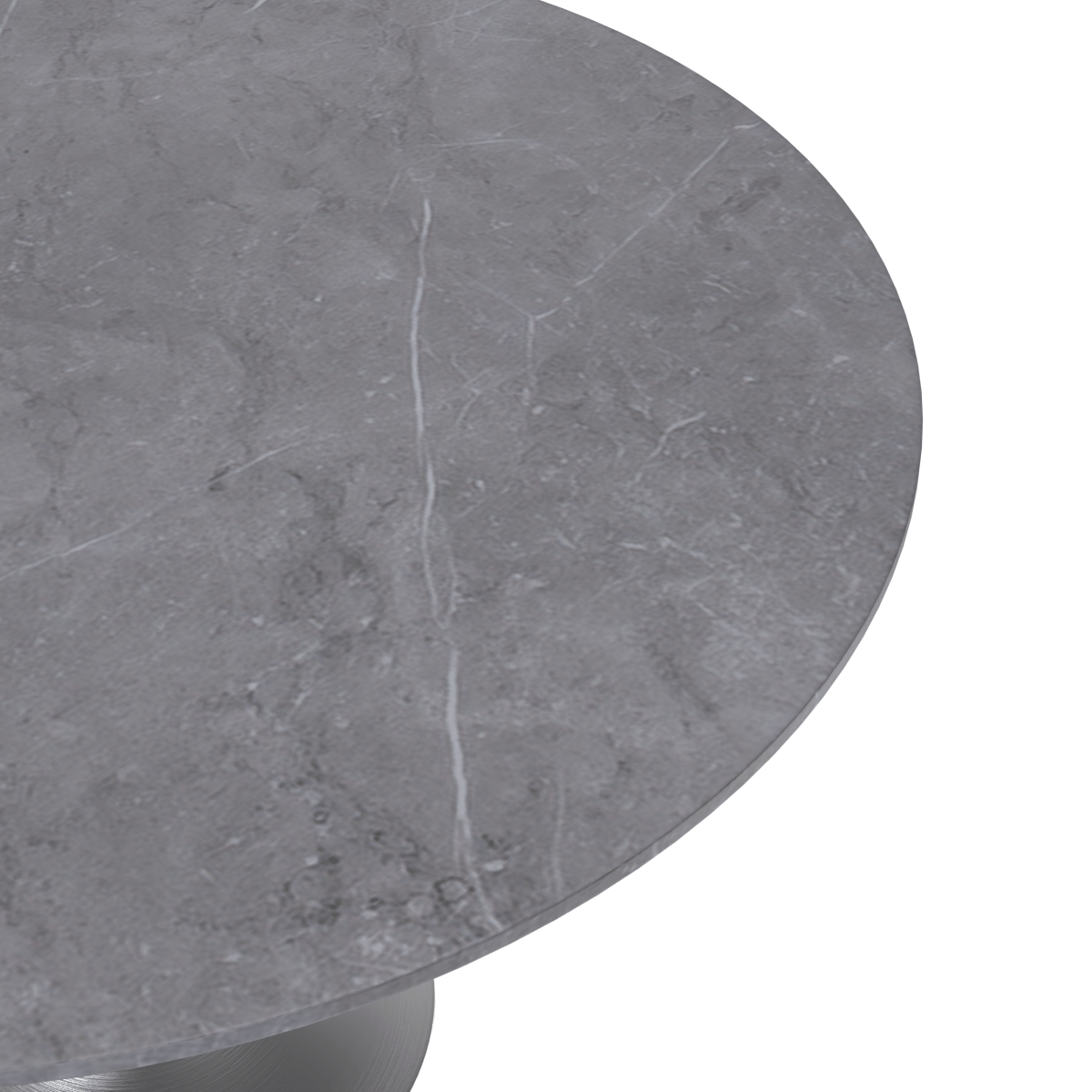 Verve Round Dining Table with MDF/Sintered Stone/Resin Tabletop in Silver Stainless Steel Pedestal Base