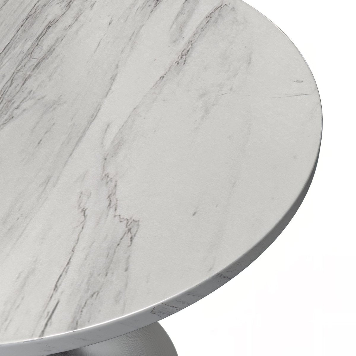 Verve Round Dining Table with MDF/Sintered Stone/Resin Tabletop in Silver Stainless Steel Pedestal Base