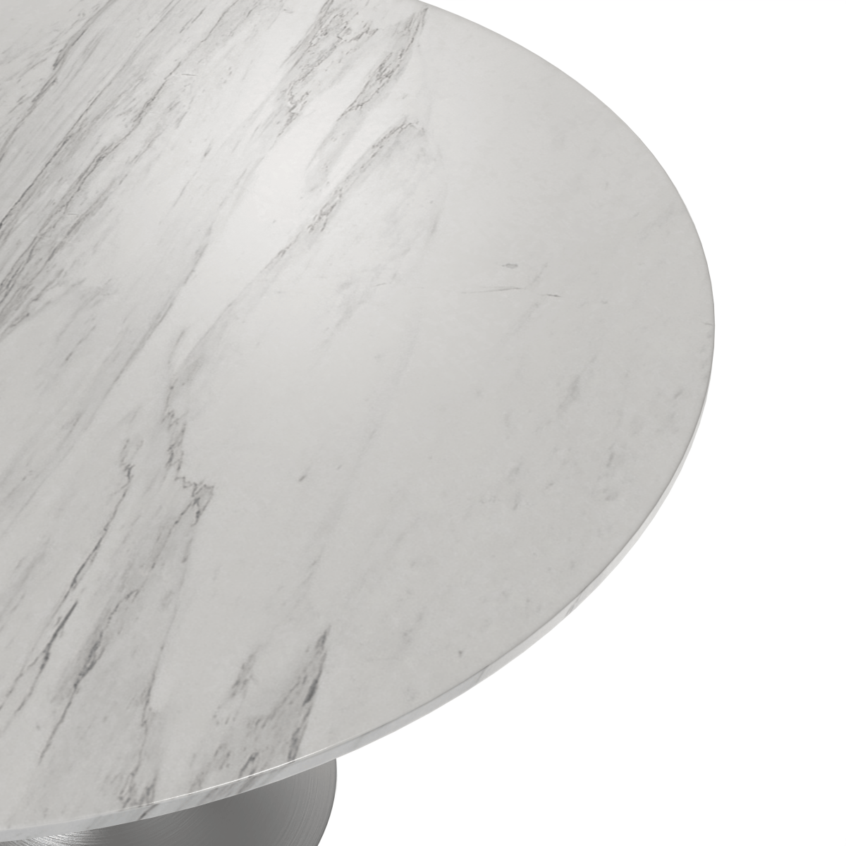 Verve Round Dining Table with MDF/Sintered Stone/Resin Tabletop in Silver Stainless Steel Pedestal Base
