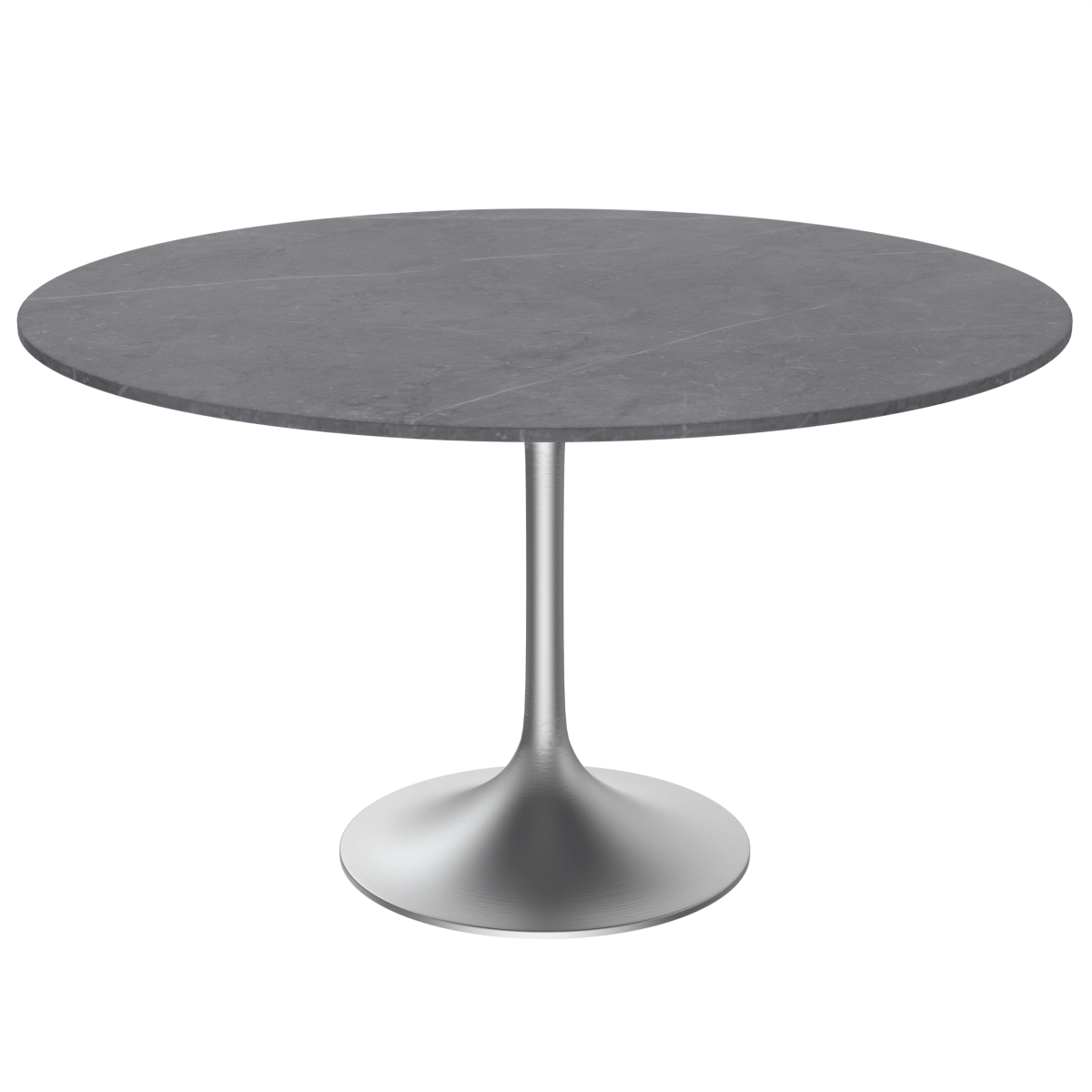 Verve Round Dining Table with MDF/Sintered Stone/Resin Tabletop in Silver Stainless Steel Pedestal Base