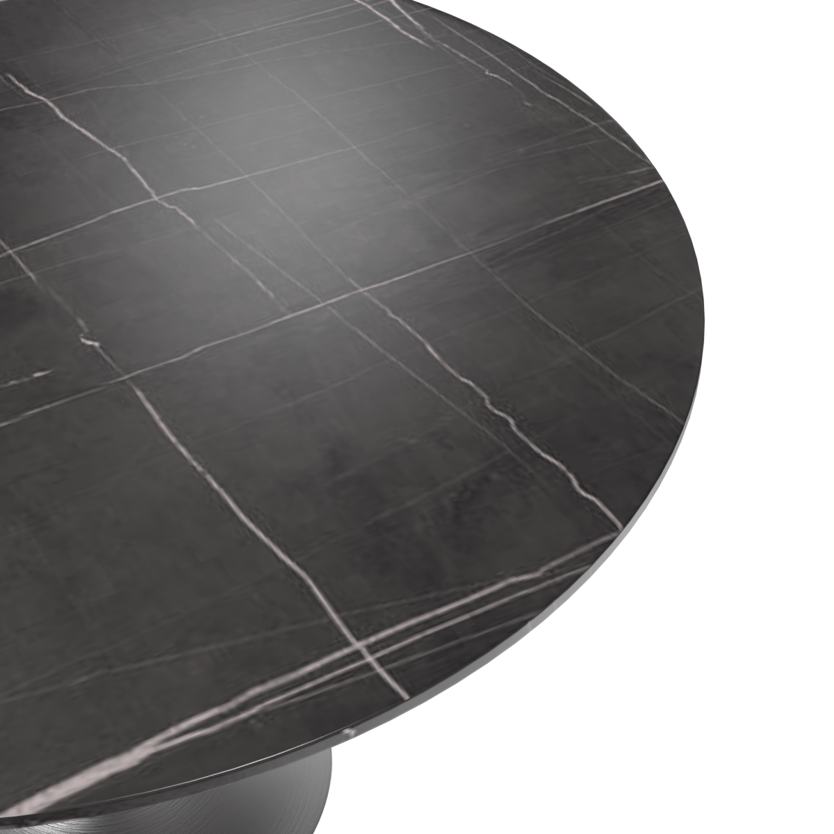 Verve Round Dining Table with MDF/Sintered Stone/Resin Tabletop in Silver Stainless Steel Pedestal Base