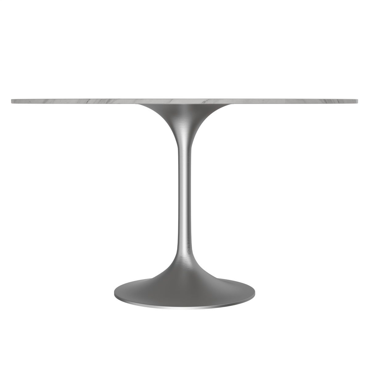 Verve Round Dining Table with MDF/Sintered Stone/Resin Tabletop in Silver Stainless Steel Pedestal Base