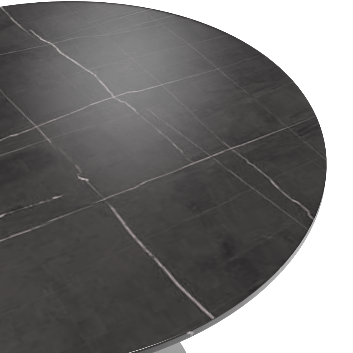 Verve Round Dining Table with MDF/Sintered Stone/Resin Tabletop in Silver Stainless Steel Pedestal Base