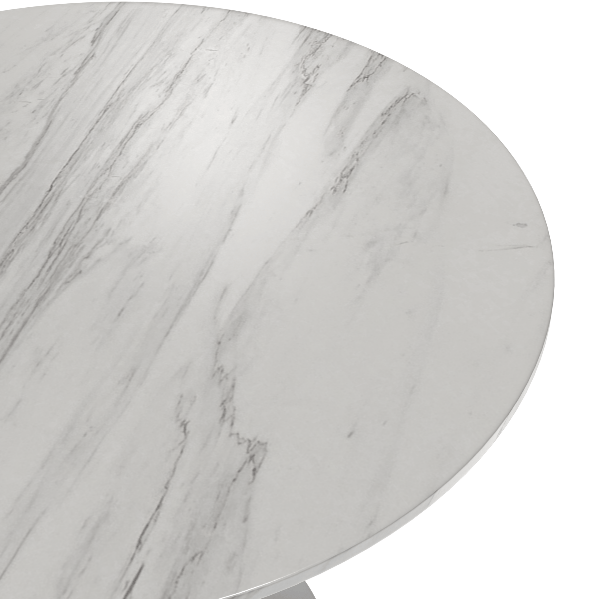 Verve Round Dining Table with MDF/Sintered Stone/Resin Tabletop in Silver Stainless Steel Pedestal Base