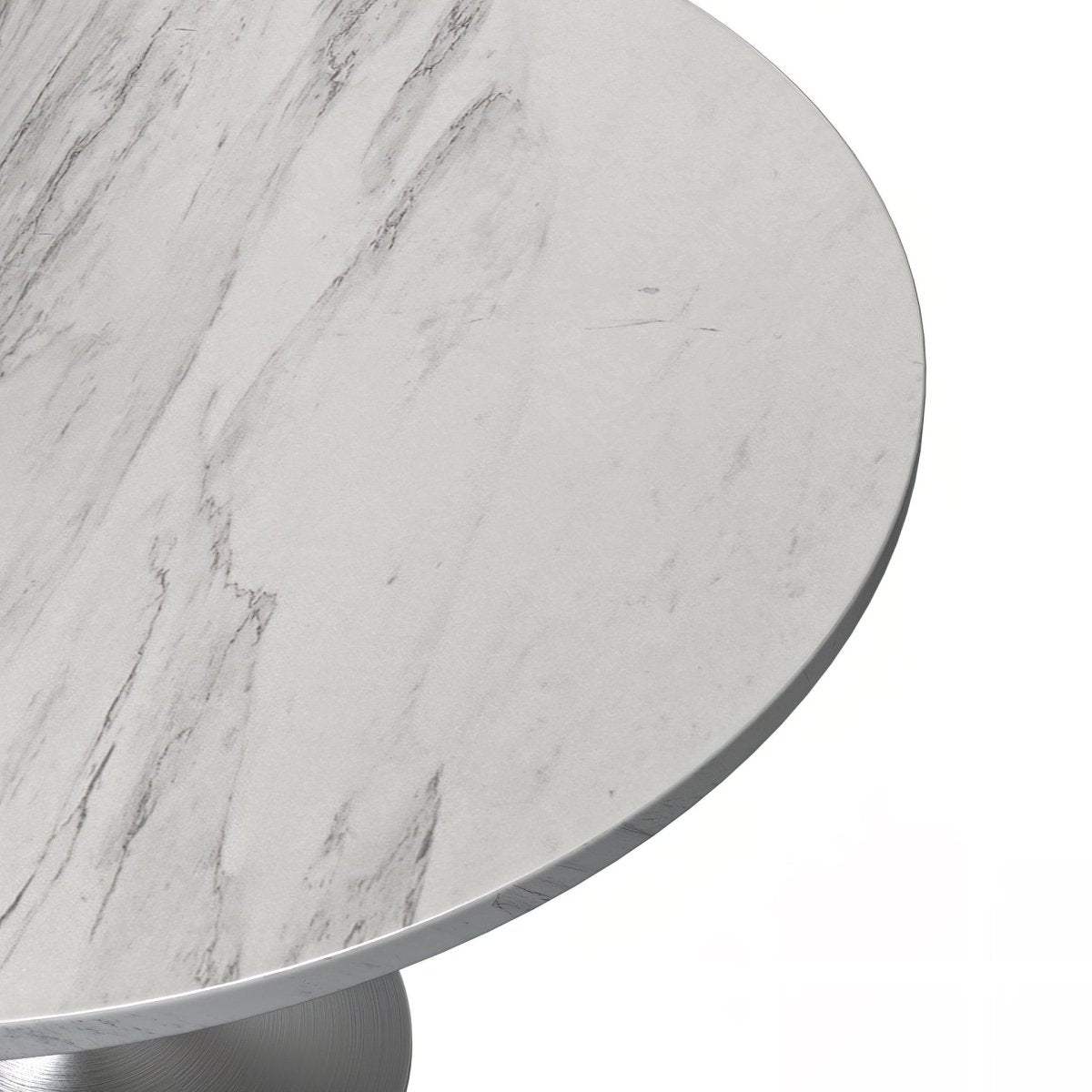 Verve Round Dining Table with MDF/Sintered Stone/Resin Tabletop in Silver Stainless Steel Pedestal Base