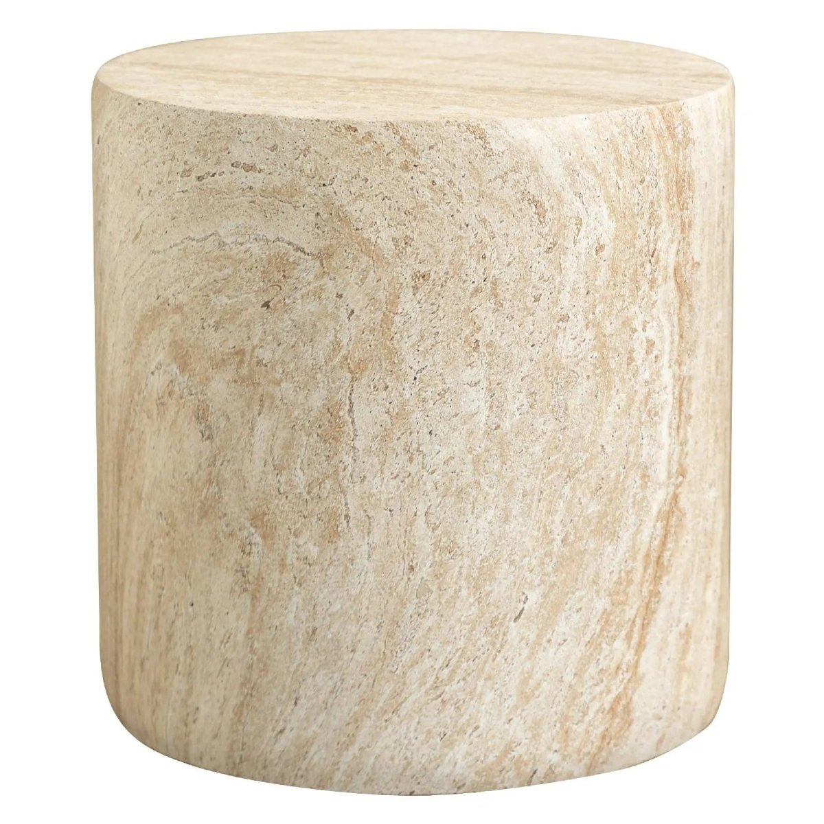 Vintara Round Fiberstone Side Table with Brushed Finish – Indoor & Outdoor Accent Table Travertine Side Table LeisureMod