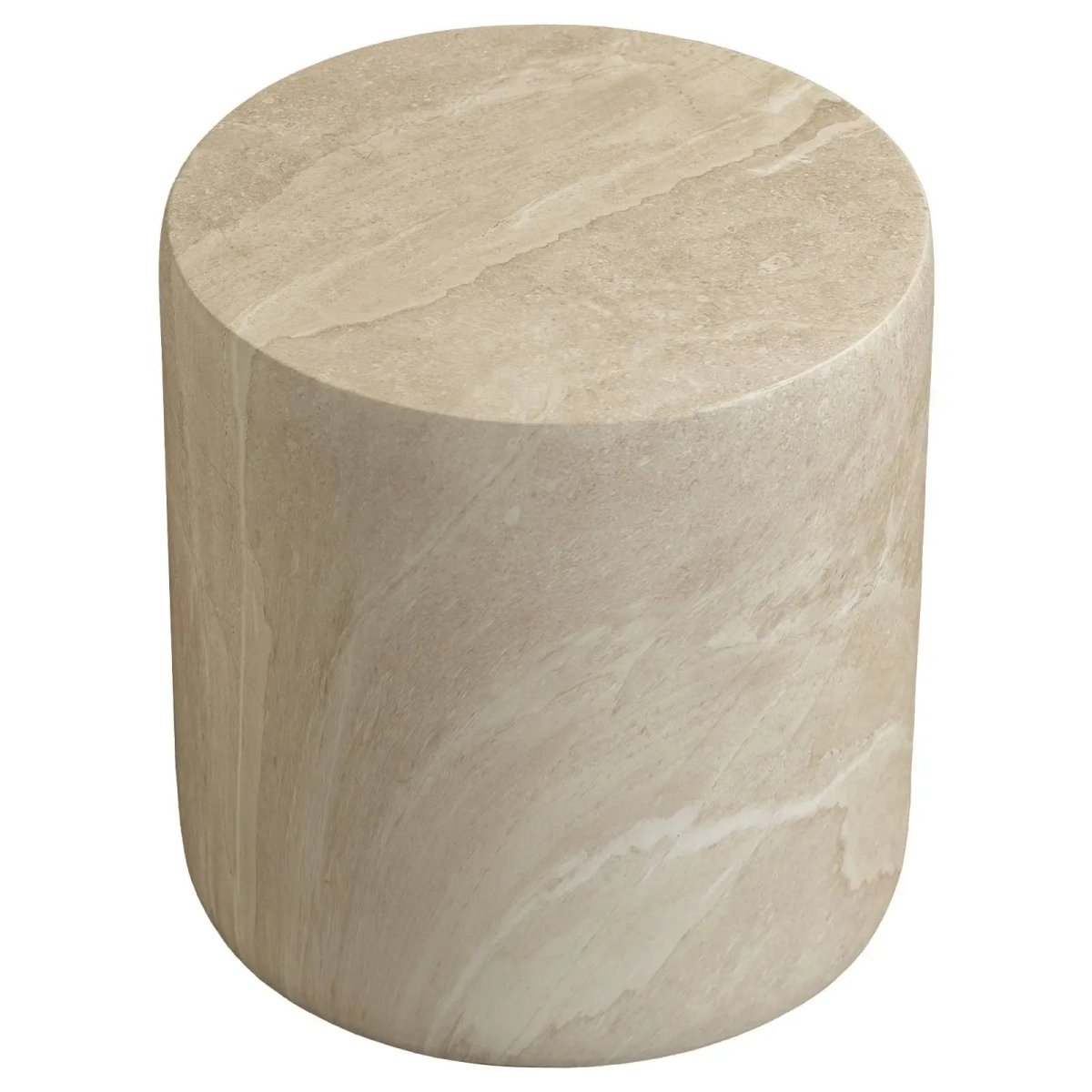 Vintara Round Fiberstone Side Table with Brushed Finish – Indoor & Outdoor Accent Table Stone Marble Side Table LeisureMod