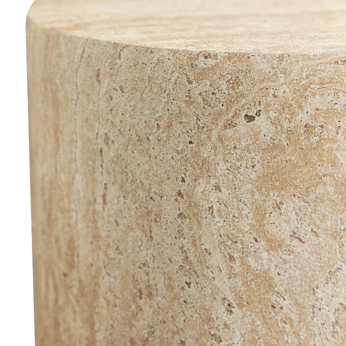 Vintara Round Fiberstone Side Table with Brushed Finish – Indoor & Outdoor Accent Table Travertine Side Table LeisureMod