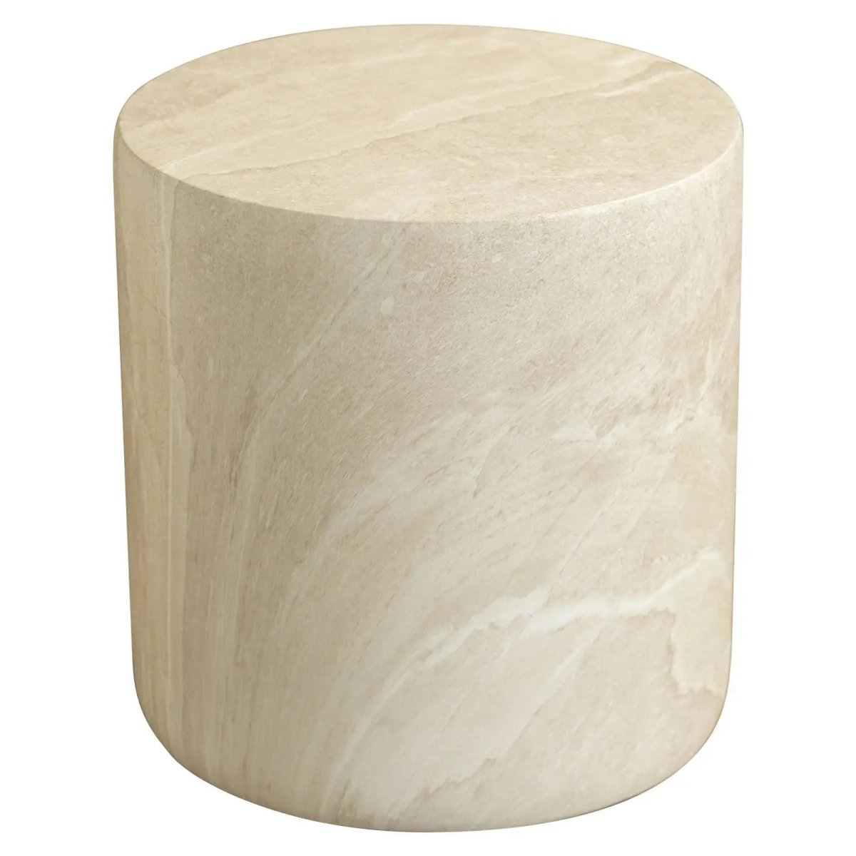 Vintara Round Fiberstone Side Table with Brushed Finish – Indoor & Outdoor Accent Table Stone Marble Side Table LeisureMod