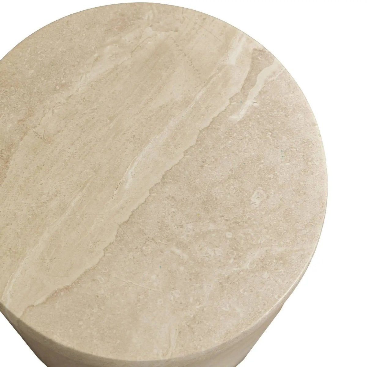 Vintara Round Fiberstone Side Table with Brushed Finish – Indoor & Outdoor Accent Table Stone Marble Side Table LeisureMod