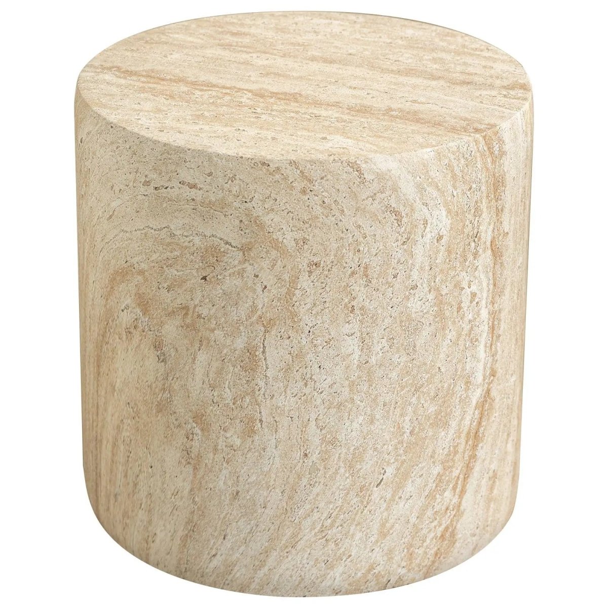 Vintara Round Fiberstone Side Table with Brushed Finish – Indoor & Outdoor Accent Table Travertine Side Table LeisureMod
