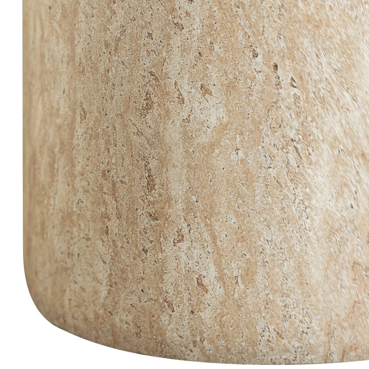 Vintara Round Fiberstone Side Table with Brushed Finish – Indoor & Outdoor Accent Table Travertine Side Table LeisureMod