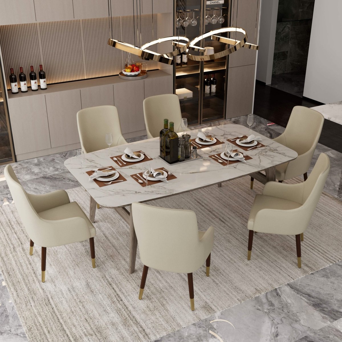 Viva Collection Modern Wooden Dining Arm Chair Upholstered Seat in Leather with Rubber Wood Base Set of 4