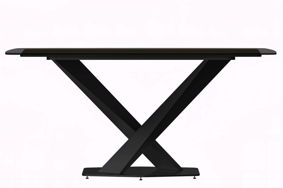 Voren 7 - Piece Dining Set with 55" Rectangular Dining Table in Black Glass Top and 6 Leather/Velvet/Suede Fabric Dining Chairs