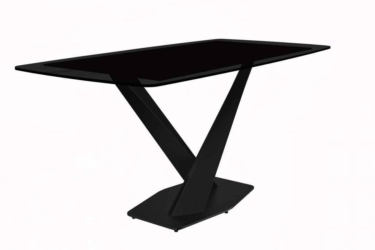 Voren 7 - Piece Dining Set with 55" Rectangular Dining Table in Black Glass Top and 6 Leather/Velvet/Suede Fabric Dining Chairs