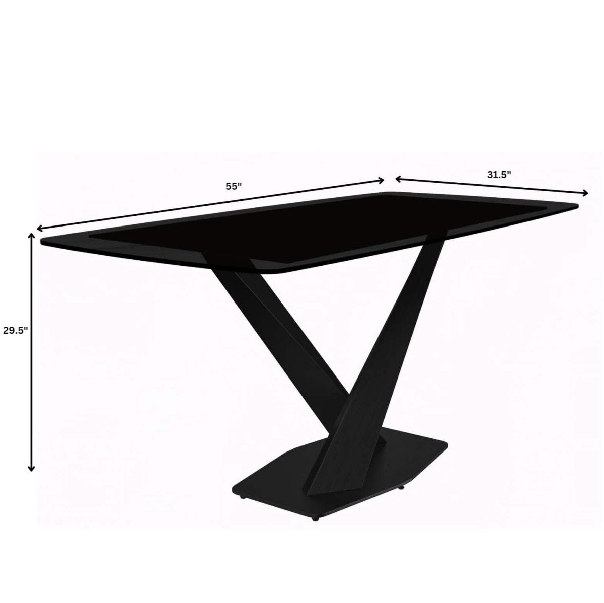 Voren 7 - Piece Dining Set with 55" Rectangular Dining Table in Black Glass Top and 6 Leather/Velvet/Suede Fabric Dining Chairs