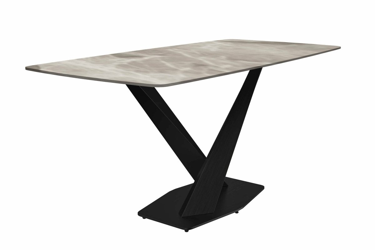 Voren 7 - Piece Dining Set with 55" Rectangular Dining Table in Deep Grey Sintered Stone and 6 Leather/Velvet/Suede Fabric Dining Chairs