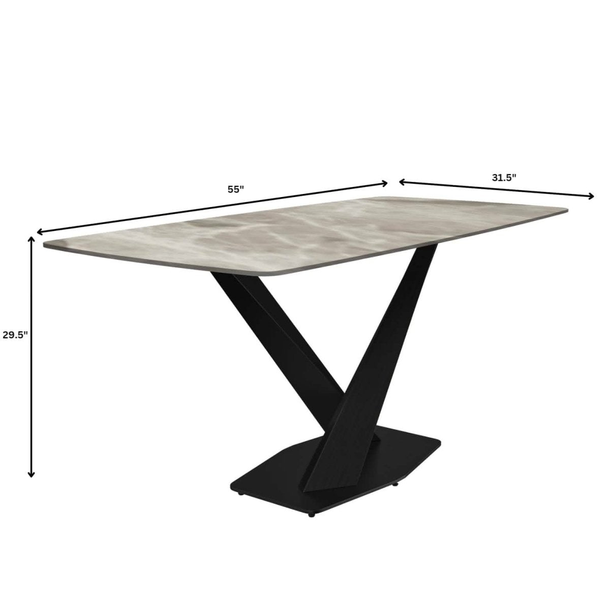 Voren 7 - Piece Dining Set with 55" Rectangular Dining Table in Deep Grey Sintered Stone and 6 Leather/Velvet/Suede Fabric Dining Chairs