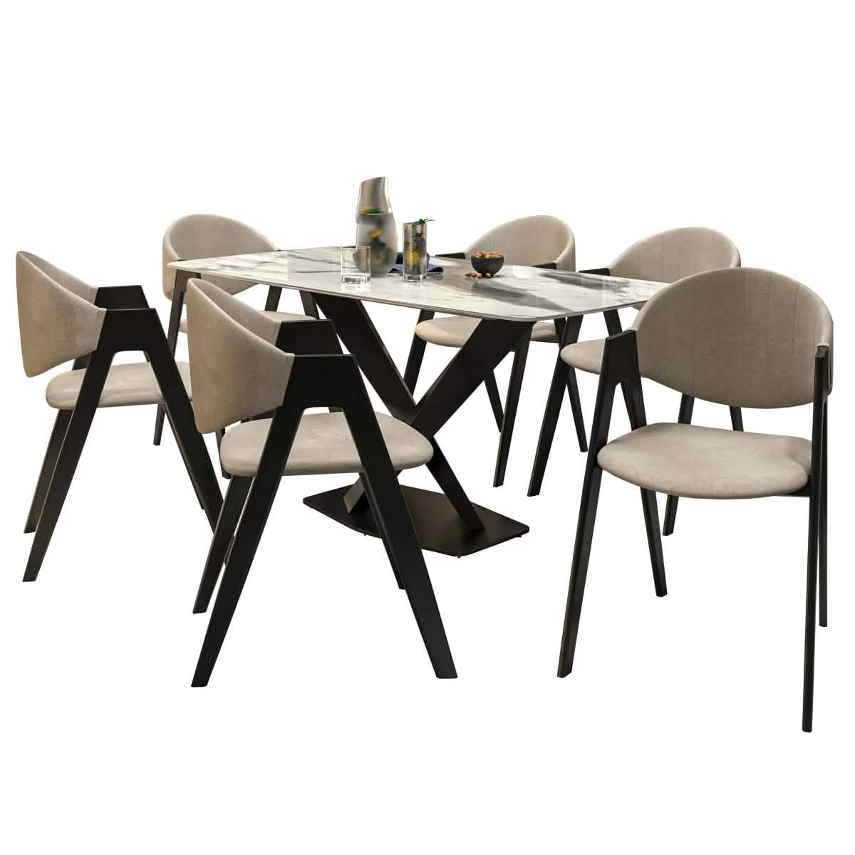 Voren 7 - Piece Dining Set with Rectangular Sintered Stone Dining Table and 6 Upholstered Dining Chairs