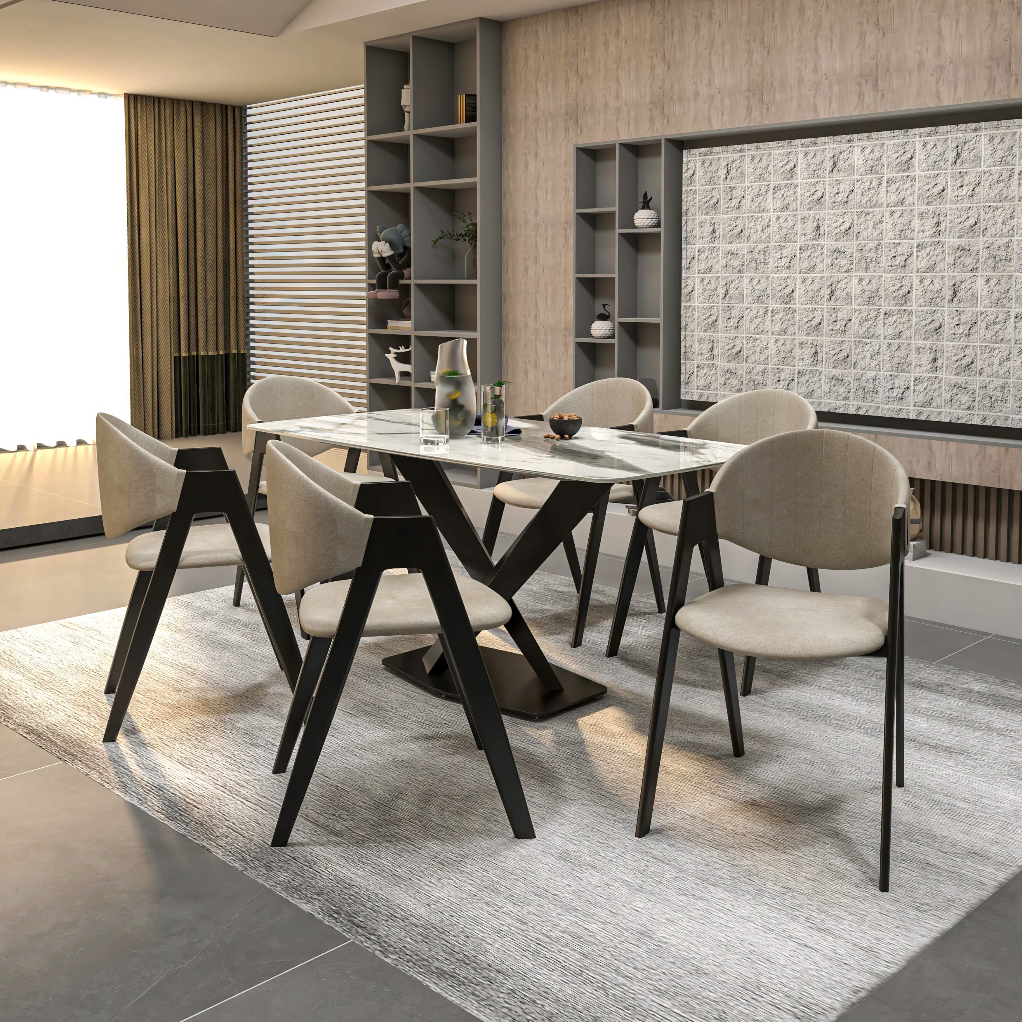 Voren 7 - Piece Dining Set with Rectangular Sintered Stone Dining Table and 6 Upholstered Dining Chairs