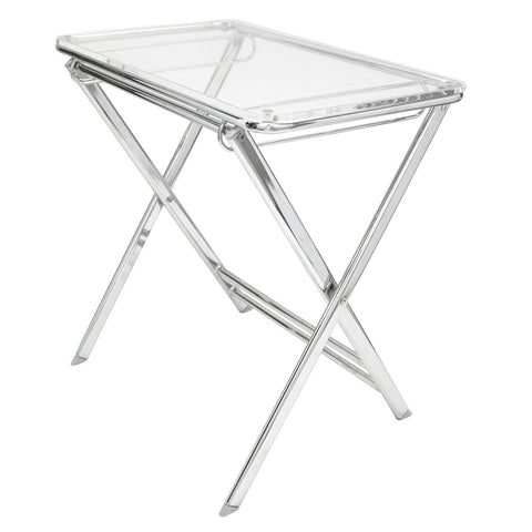 Victorian Acrylic Foldable End Side Table Tray with Chrome Metal Legs