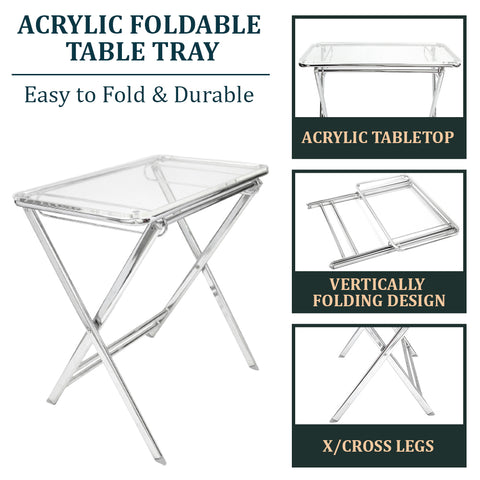 Victorian Acrylic Foldable End Side Table Tray with Chrome Metal Legs