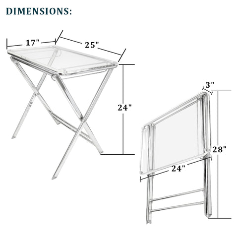 Victorian Acrylic Foldable End Side Table Tray with Chrome Metal Legs