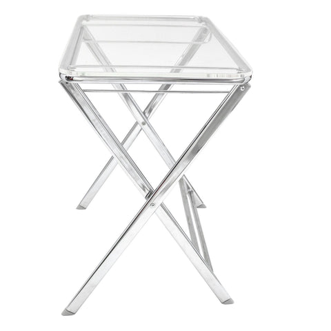 Victorian Acrylic Foldable End Side Table Tray with Chrome Metal Legs