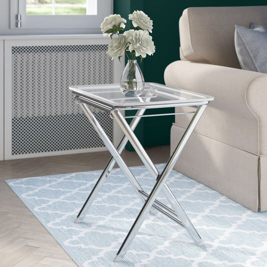 Victorian Acrylic Foldable End Side Table Tray with Chrome Metal Legs