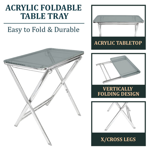 Victorian Acrylic Foldable End Side Table Tray with Chrome Metal Legs